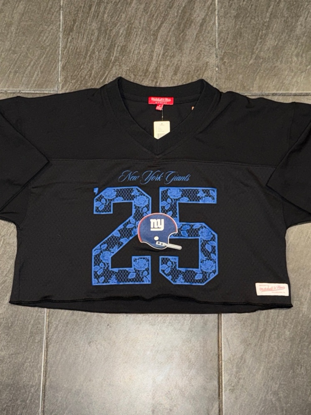 Mitchell & Ness NY Giants NFL Black and Royal Blue Cropped Jersey